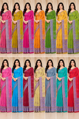 Cotton Green Woven Border Designer Saree - 14 Pcs Set