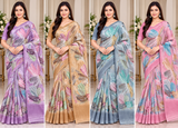 Weightless Abstract Floral Printed Saree-4 Pcs Set.