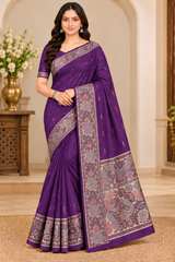 Cotton Royal Blue Designer Saree with Floral Jacquard Border-14 Pcs Set.