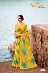 Saanjh Traditional Printed Saree with Designer Zari Border & Elegant Pallu