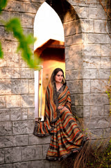 Saanjh Traditional Printed Saree with Designer Zari Border & Elegant Pallu
