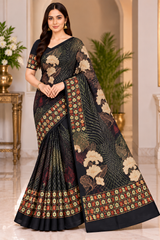 Weightless Designer Floral Printed Saree with Contrast Border - 6 Pcs Set