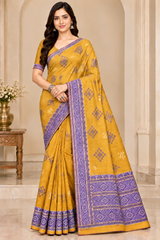 Cotton Green Woven Border Designer Saree - 14 Pcs Set
