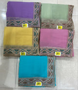 Pastel Chiffon Saree Set with Designer Embroidered Border (5 Colors) Lightweight Party Wear - M.R. Saree Emporium