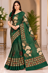 Weightless Designer Floral Printed Saree with Contrast Border - 6 Pcs Set