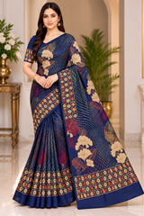 Weightless Designer Floral Printed Saree with Contrast Border - 6 Pcs Set