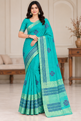 Cotton Pink Printed Saree with Contrast Border and Designer Pallu-15 Pcs Set.