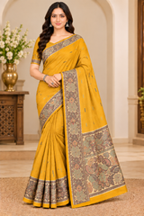 Cotton Royal Blue Designer Saree with Floral Jacquard Border-14 Pcs Set.