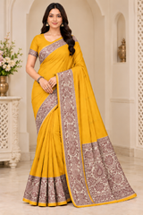 Cotton Green Traditional Jacquard Border Saree - 15 Pcs Set.