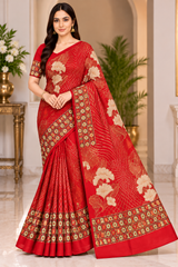 Weightless Designer Floral Printed Saree with Contrast Border - 6 Pcs Set