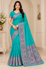 Cotton Green Traditional Jacquard Border Saree - 15 Pcs Set.