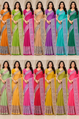 Cotton Green Traditional Jacquard Border Saree - 15 Pcs Set.