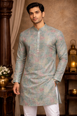 Men’Designer Jacquard Kurta with Sequin Work – Mandarin Collar Ethnic Wear-M.R. Saree Emporium