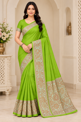 Cotton Green Traditional Jacquard Border Saree - 15 Pcs Set.