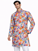 Men’s Holi Special Multicolor Printed Kurta – Cotton Blend Regular Fit Festive Wear – Single Piece-M.R. Saree Emporium
