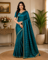 Lycra Saree with Shimmer Stripe Pattern - Lightweight Daily Wear Fancy Saree Collection (6 Colors Set) - M.R. Saree Emporium
