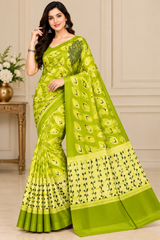 Weightless Pink Printed Saree with Designer Border - 5 Pcs Set.