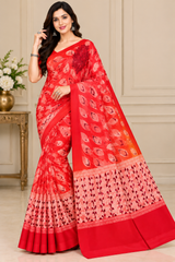 Weightless Pink Printed Saree with Designer Border - 5 Pcs Set.