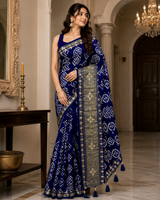 Premium Royal Blue Bandhani Silk Saree with Designer Zari Pallu & Tassels - M.R. Saree Emporium