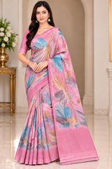Weightless Abstract Floral Printed Saree-4 Pcs Set.