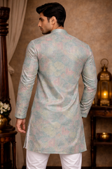 Men’Designer Jacquard Kurta with Sequin Work – Mandarin Collar Ethnic Wear-M.R. Saree Emporium
