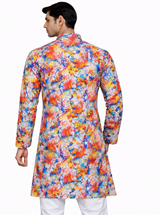 Men’s Holi Special Multicolor Printed Kurta – Cotton Blend Regular Fit Festive Wear – Single Piece-M.R. Saree Emporium