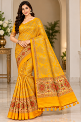 Weightless Royal Blue Printed Silk Saree with Designer Border -6 Pcs Set.