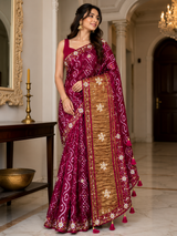 Premium Bandhani Silk Saree with Designer Zari Pallu & Tassels - M.R. Saree Emporium