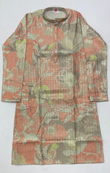 Men’s Designer Peach Gold Jacquard Kurta with Sequin Work – Mandarin Collar Ethnic Wear-M.R. Saree Emporium