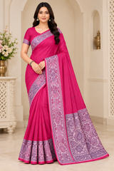 Cotton Green Traditional Jacquard Border Saree - 15 Pcs Set.