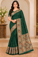 Cotton Royal Blue Designer Saree with Floral Jacquard Border-14 Pcs Set.