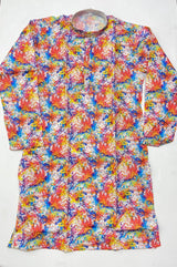 Men’s Holi Special Multicolor Printed Kurta – Cotton Blend Regular Fit Festive Wear – Single Piece-M.R. Saree Emporium
