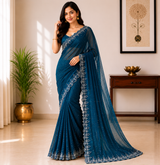 Jimmy Choo Saree with Heavy Stone Work Border - Designer Party Wear Fancy Saree Collection (4 Colors Set) - M.R. Saree Emporium