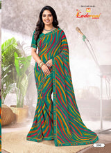 Ladorani Jugni Designer Saree with Contrast Border - 8 Pcs Set