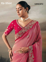 Pure Fancy Tissue Saree with Designer Contrast Hand Work Blouse - Wedding & Party Wear