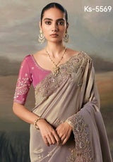 Pure Fancy Tissue Saree with Designer Contrast Hand Work Blouse - Wedding & Party Wear