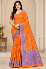 Cotton Green Woven Border Designer Saree - 14 Pcs Set