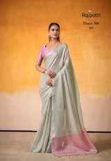 RajPath Fabrics Anvika Light Edition Tissue Silk Saree (6 Pcs Set) with Designer Blouse