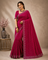 Designer Simmer Chiffon Saree with Stone Work Border - Fancy Party Wear Saree Collection (6 Colors Set) - M.R. Saree Emporium