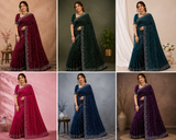 Designer Simmer Chiffon Saree with Stone Work Border - Fancy Party Wear Saree Collection (6 Colors Set) - M.R. Saree Emporium