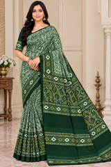 Weightless Teal Blue Printed Saree with Designer Border -6 Pcs Set.