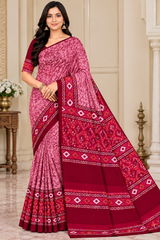 Weightless Teal Blue Printed Saree with Designer Border -6 Pcs Set.