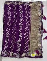Premium Purple Bandhani Silk Saree with Designer Zari Pallu & Tassels - M.R. Saree Emporium