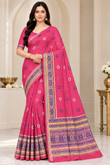 Cotton Traditional Printed Saree with Designer Woven Border - 15 Pcs Set.