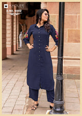 Kadlee Blue Bell Indox Kurti Pant Set - 6 PCS Set - Thread Work Designer Collection - M.R. Saree Emporium