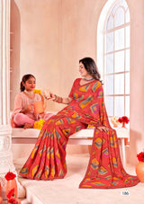 Ladorani Meera Multicolor Striped Saree with Designer Border - 8 Pcs Set