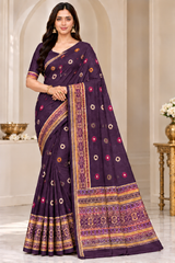 Cotton Traditional Printed Saree with Designer Woven Border - 15 Pcs Set.