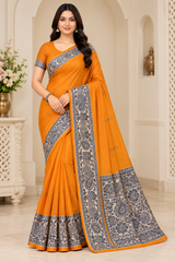 Cotton Green Traditional Jacquard Border Saree - 15 Pcs Set.