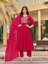 Aanchi Dhyuti Mul Chanderi Kurti Pant Dupatta Set - 3 PCS Set - Embroidered Designer Ethnic Wear - M.R. Saree Emporium