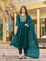 Aanchi Dhyuti Mul Chanderi Kurti Pant Dupatta Set - 3 PCS Set - Embroidered Designer Ethnic Wear - M.R. Saree Emporium